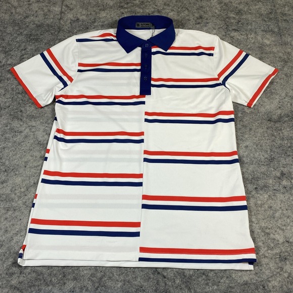 New G/FORE Golf Polo Shirt Men's M Red White Blue Offset Stripe G4 Performance - Picture 1 of 9